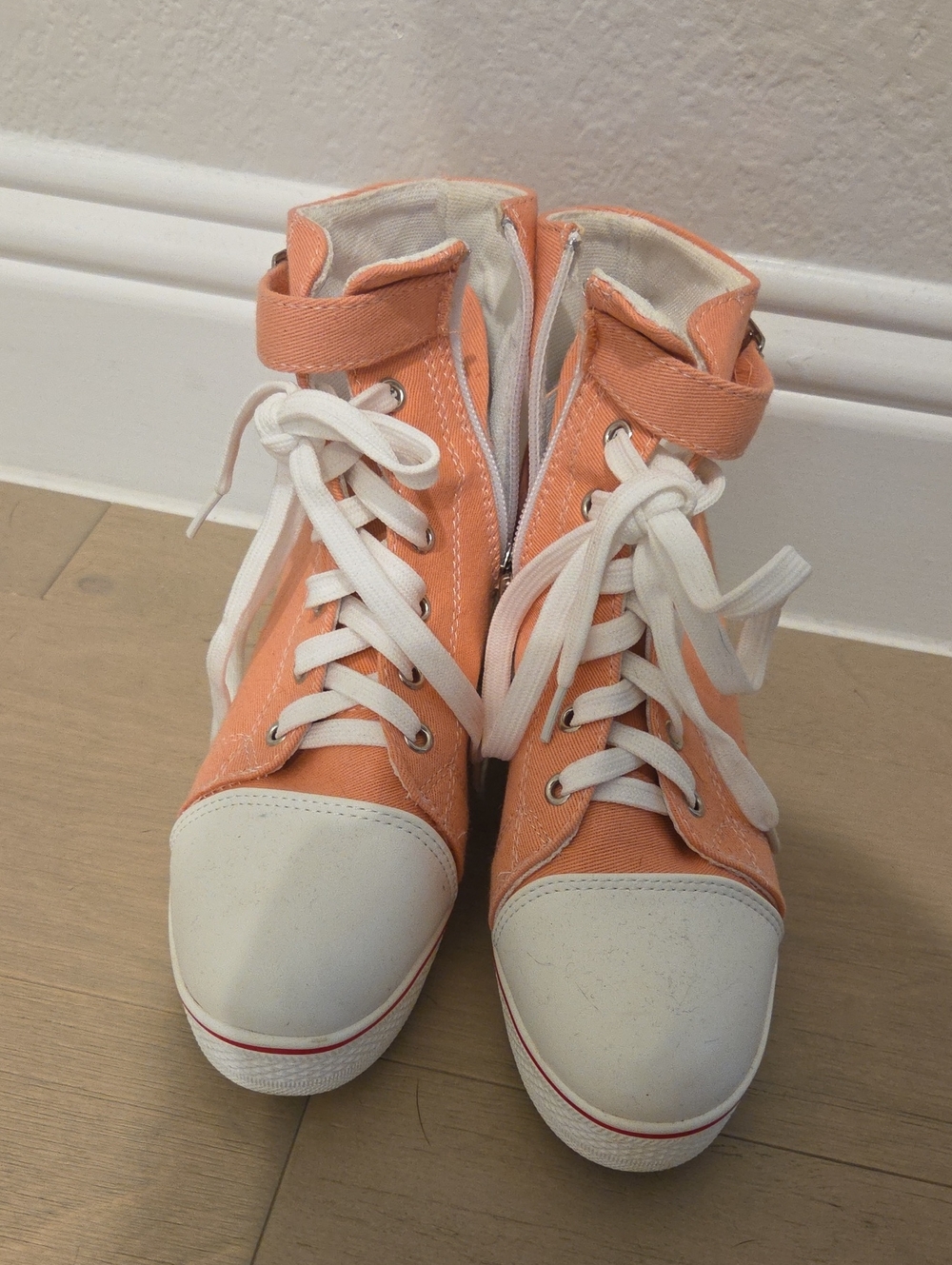 Women's High-Top Converse Style Wedges in Pink